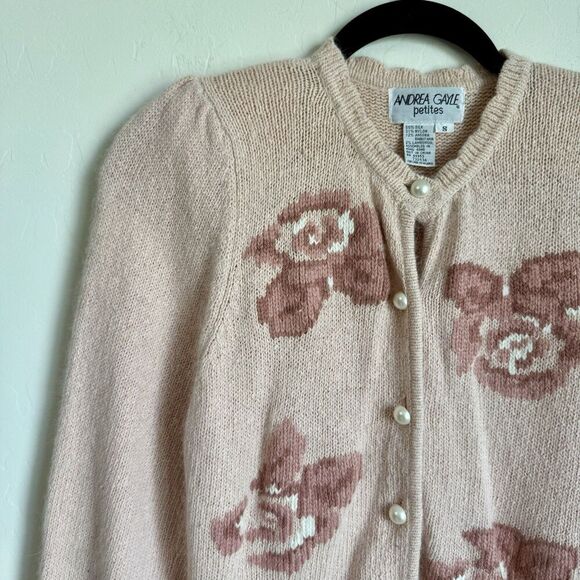 Andrea Gayle Vintage Sm Silk Wool Blend Pink Coquette Pearl Button Up Cardigan - Picture 4 of 16